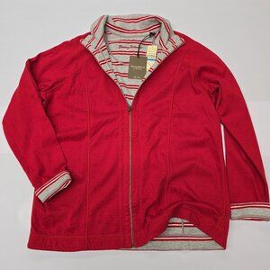 NWT TOMMY BAHAMA Reversible Striped Red and Gray Full Zip Up Jacket Women's XL